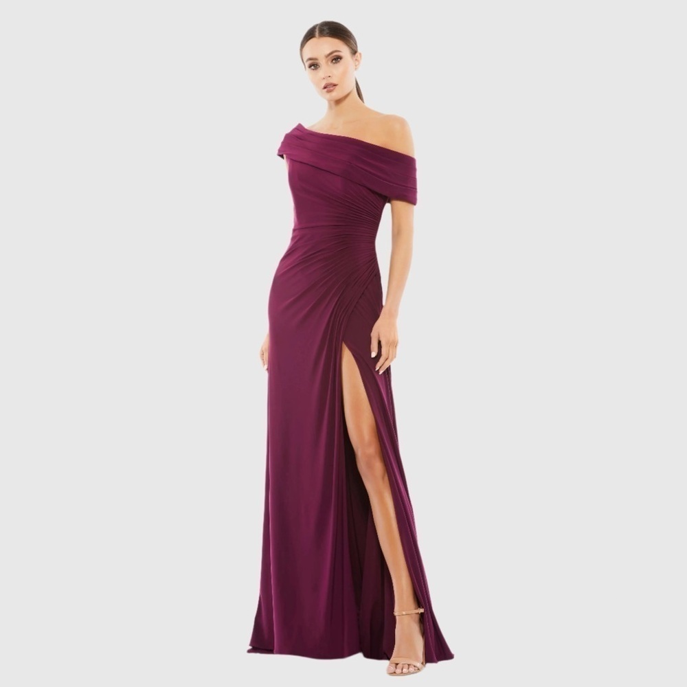 IEENA FOR MAC DUGGAL 26517 NWT FOLDOVER  Off-the-Shoulder Slit Gown